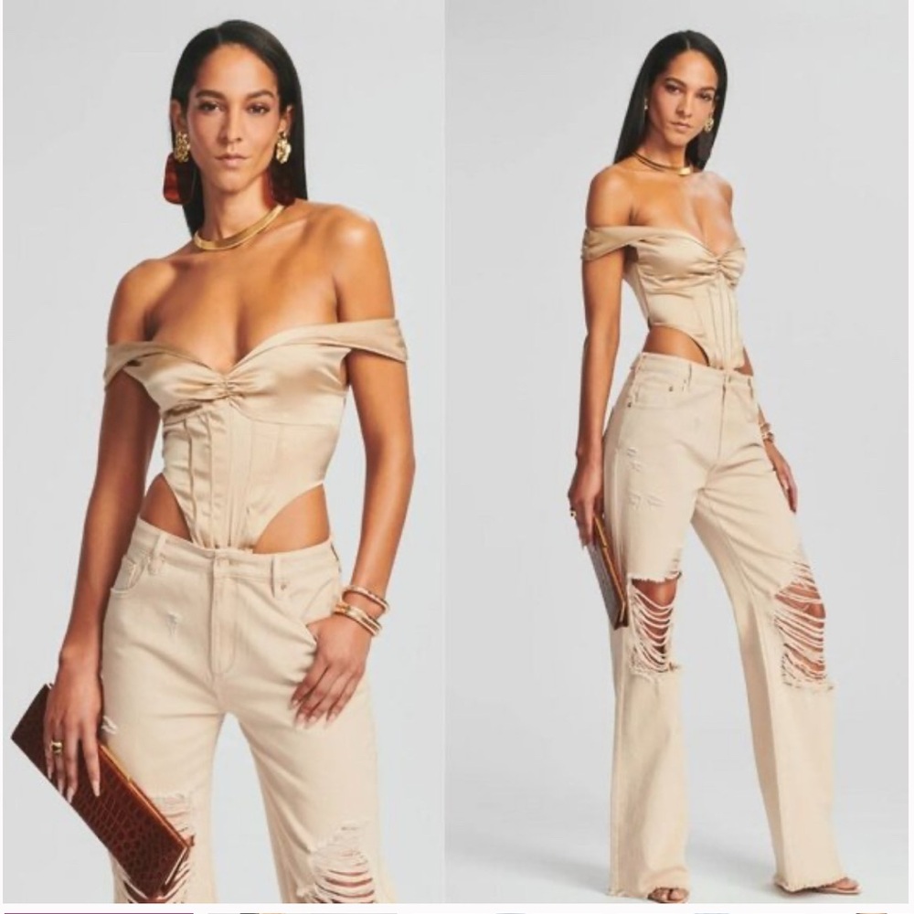 Retrofete silk corset bodysuit in satin cream sz M